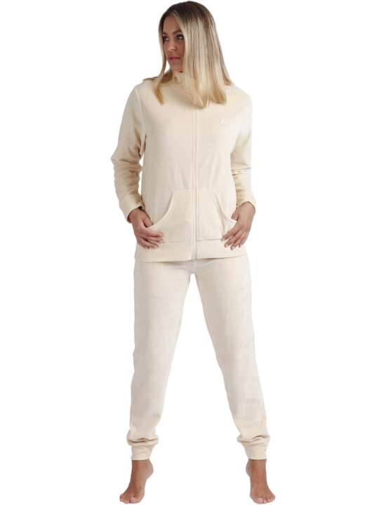 56191AD Pyjama tenue d'intérieur pantalon veste zippée Soft Home Admas Beige face
