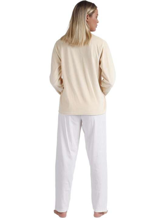 56190AD Pyjama tenue d'intérieur pantalon top manches longues Comfort Home Admas Beige face