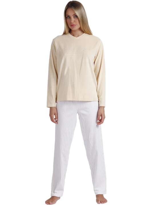 56190AD Pyjama tenue d'intérieur pantalon top manches longues Comfort Home Admas Beige face