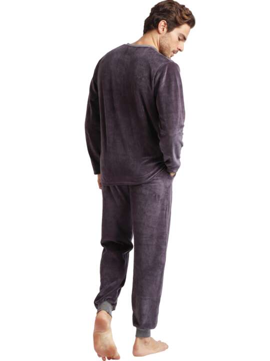55261AD Pyjama velours tenue d'intérieur pantalon et haut Home Admas Gris face