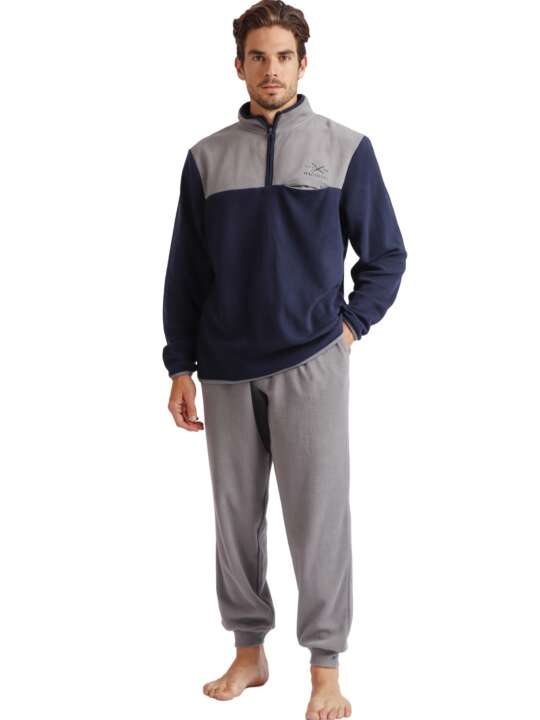 60459AD Pyjama micropolaire tenue d'intérieur pantalon et haut Sport Admas Bleu Marine face
