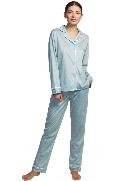 P7676SE Pyjamas trousers shirt long sleeves Algodon Selmark Green face