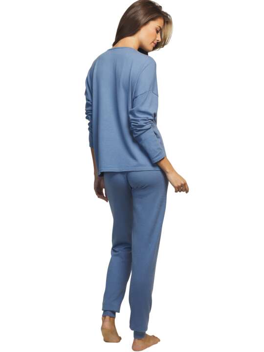 P7773SE Tenue détente et intérieur pyjama pantalon haut Tricot Selmark Bleu face