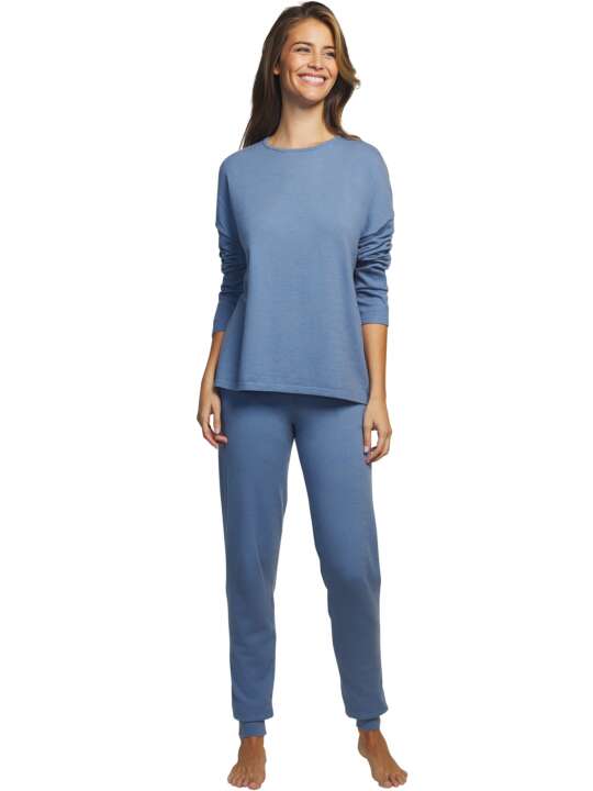 P7773SE Tenue détente et intérieur pyjama pantalon haut Tricot Selmark Bleu face