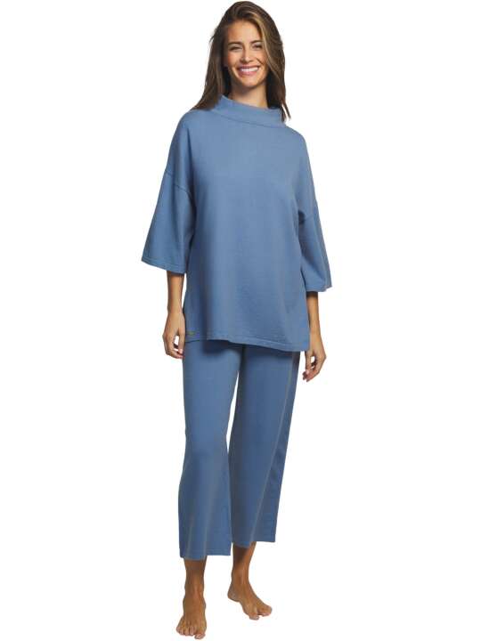 P7776SE Loungewear and loungewear pyjamas trousers shorts tunic Tricot Selmark Blue face