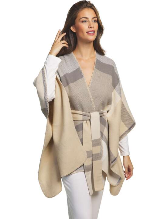 PC083SE Poncho with belt Complementos Romantica Selmark Beige face