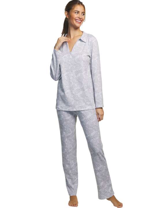 P7476SE Pyjamas trousers tunic long sleeves Petalos Selmark Grey face