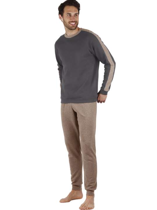 56540AD Pyjama tenue d'intérieur pantalon et haut manches longues Solid Admas Gris face