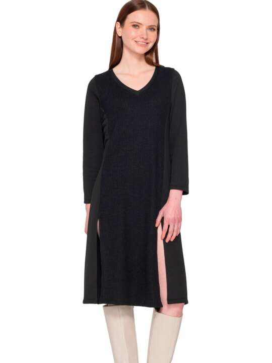 7006LUN Robe fendue mi-longue Sweetened Luna Splendida Noir face