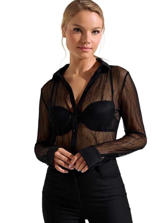 84388LI Chemise transparente manches longues Nightscape Lisca Noir face