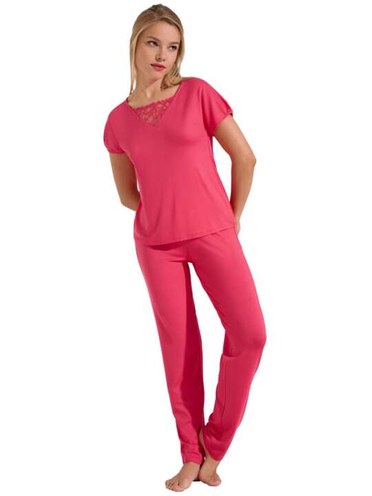 23412LI Pyjamas trousers t-shirt short sleeves Naty Lisca Coral face