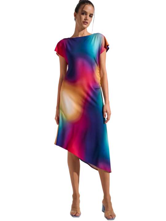 49556LI Robe estivale asymétrique manches courtes Olympia Lisca Multicolore face