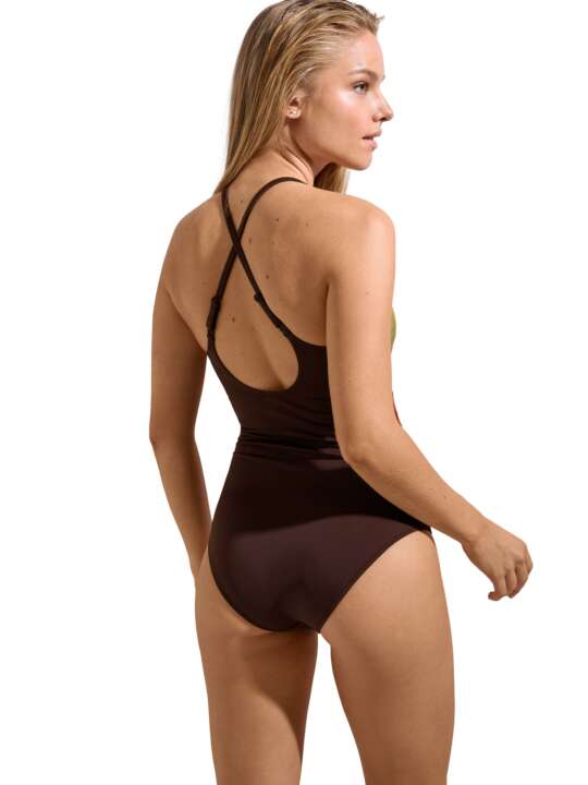 43543LI One-piece shapewear swimming costume with multi-position underwire Viviero Lisca Brown face