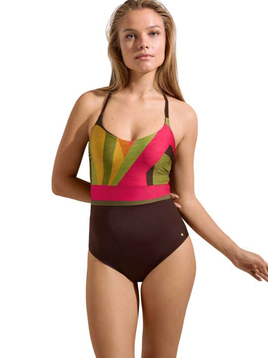 43543LI One-piece shapewear swimming costume with multi-position underwire Viviero Lisca Brown face
