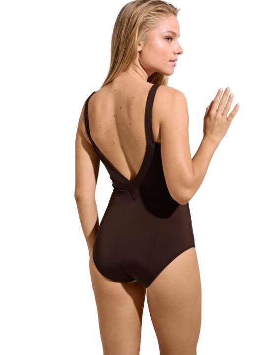 43545LI Maillot de bain une pièce shapewear préformé sans armatures Viviero Lisca Marron face