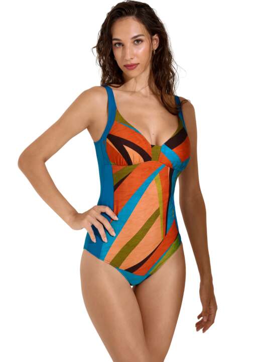43545LI One-piece shapewear swimming costume without underwire Viviero Lisca Turquoise face