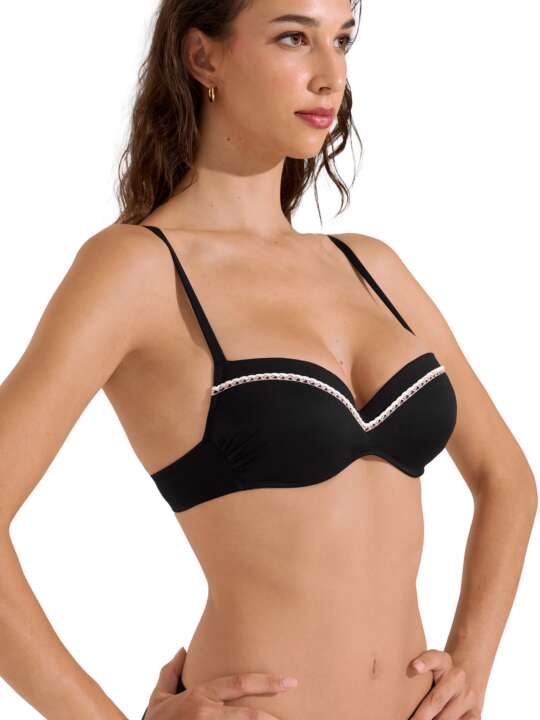 40718LI Haut maillot de bain préformé multipositions Union Island bonnets B à E Lisca Noir face