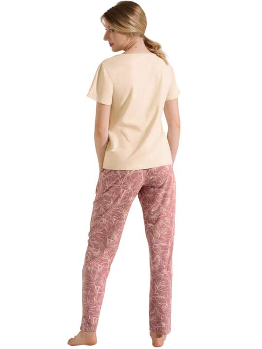 23418LI Pyjama pantalon t-shirt manches courtes Nina Lisca Beige face