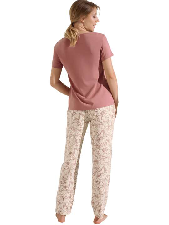 23418LI Pyjama pantalon t-shirt manches courtes Nina Lisca Rose face