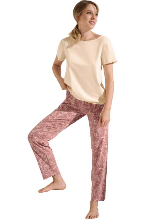 23418LI Pyjama pantalon t-shirt manches courtes Nina Lisca Beige face