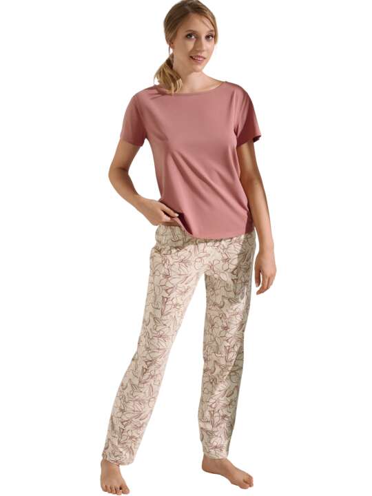 23418LI Pyjama pantalon t-shirt manches courtes Nina Lisca Rose face