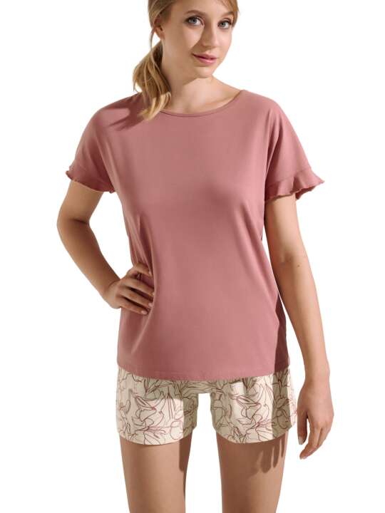 23419LI Pyjama short t-shirt manches courtes Nina Lisca Rose face