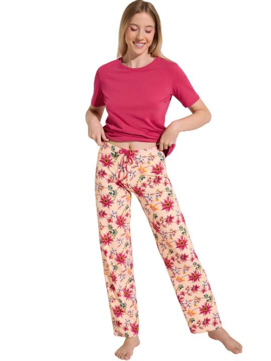 63474LI Pyjama pantalon t-shirt manches courtes Flowers Lisca Cheek Orange face