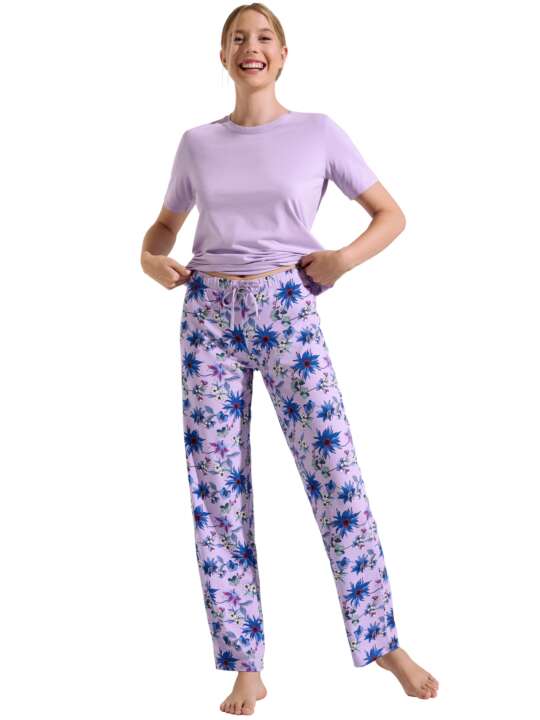 63474LI Pyjama pantalon t-shirt manches courtes Flowers Lisca Cheek Violet face
