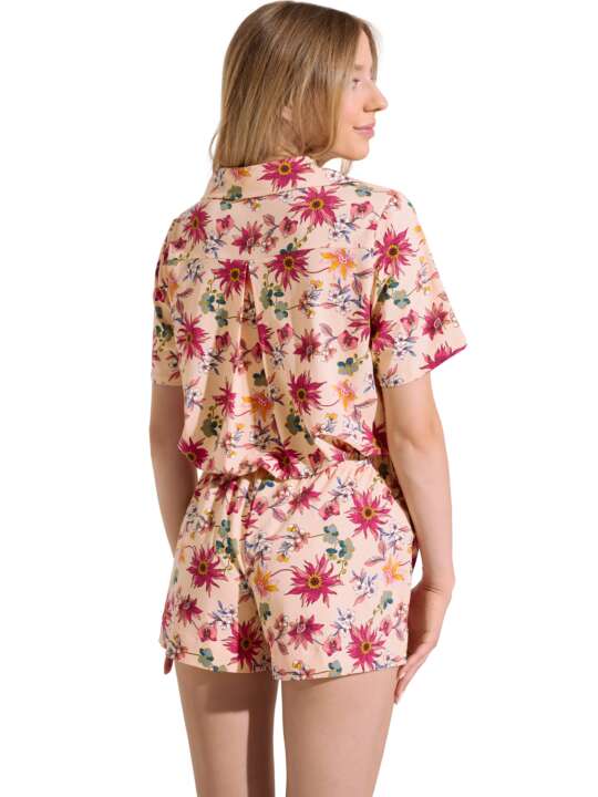 63475LI Pyjama short chemise manches courtes Flowers Lisca Cheek Orange face