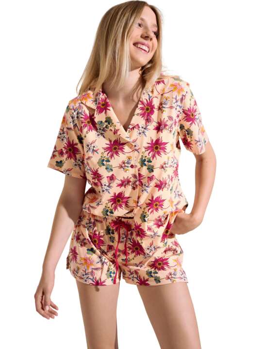 63475LI Pyjama short chemise manches courtes Flowers Lisca Cheek Orange face