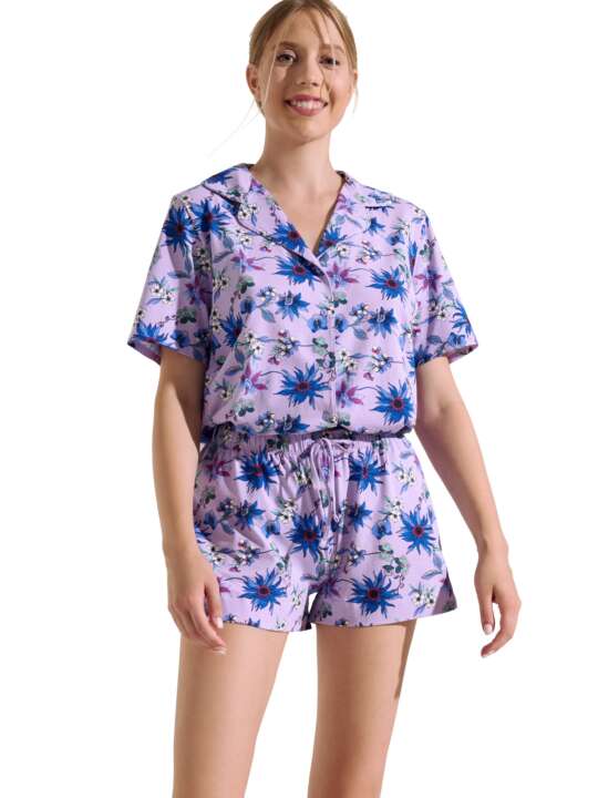 63475LI Pyjama short chemise manches courtes Flowers Lisca Cheek Violet face