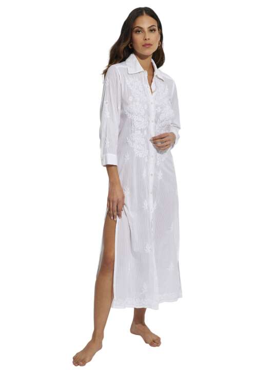 BC075SE Long embroidered summer tunic Complementos Selmark Mare White face