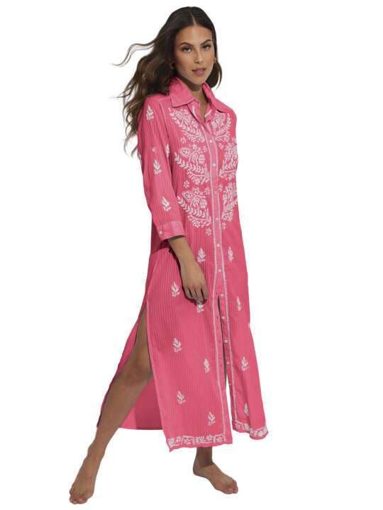 BC075SE Long embroidered summer tunic Complementos Selmark Mare Coral face
