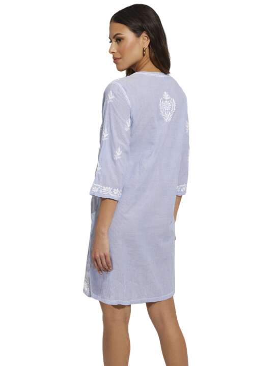 BC076SE Short embroidered summer tunic Complementos Selmark Mare Sky Blue face