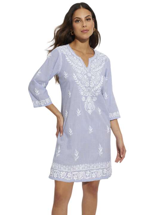 BC076SE Short embroidered summer tunic Complementos Selmark Mare Sky Blue face
