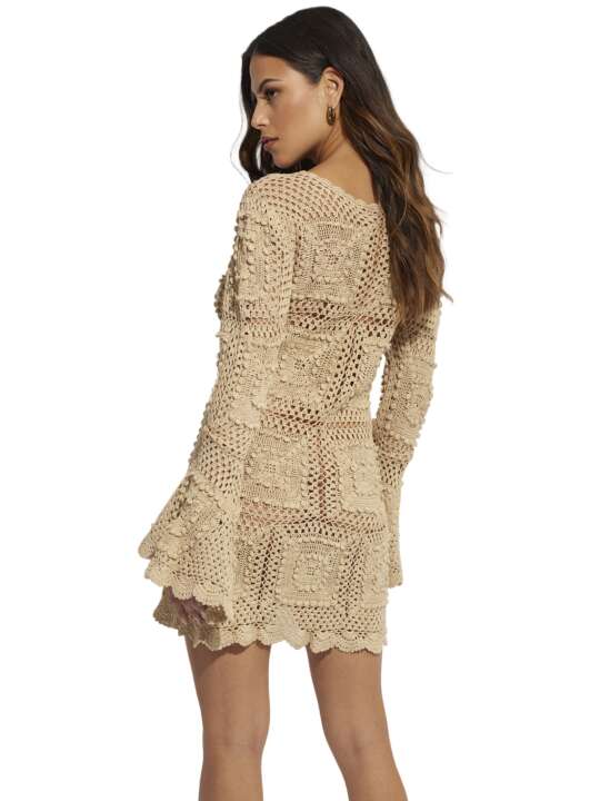 BC079SE Short beach tunic long sleeves Complementos Selmark Mare Beige face