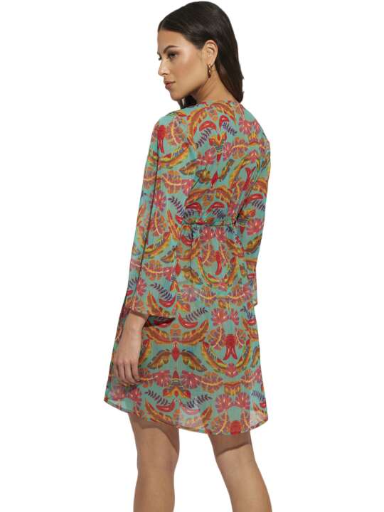 BJ695SE Long-sleeved beach tunic Polinesia Selmark Mare Turquoise face