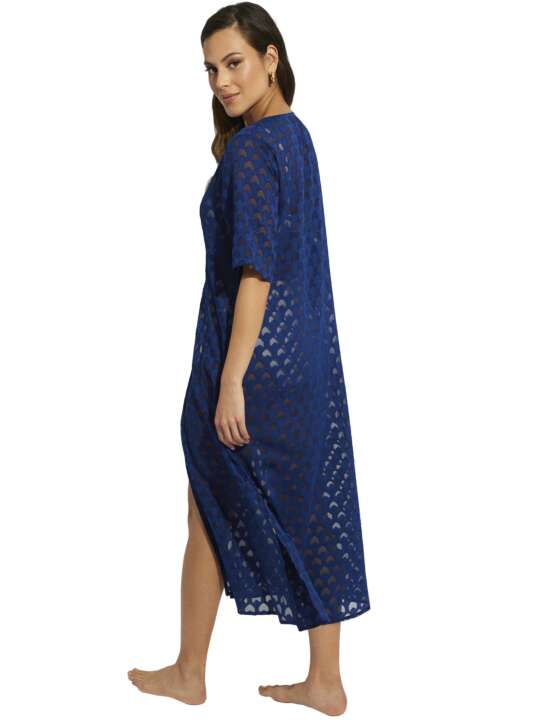 BK095SE Long beach tunic with short sleeves Sicilia Selmark Mare Navy Blue face