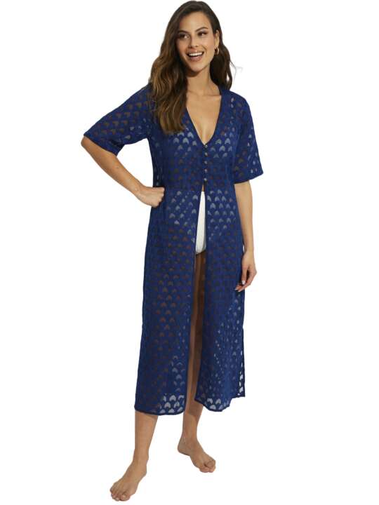 BK095SE Long beach tunic with short sleeves Sicilia Selmark Mare Navy Blue face