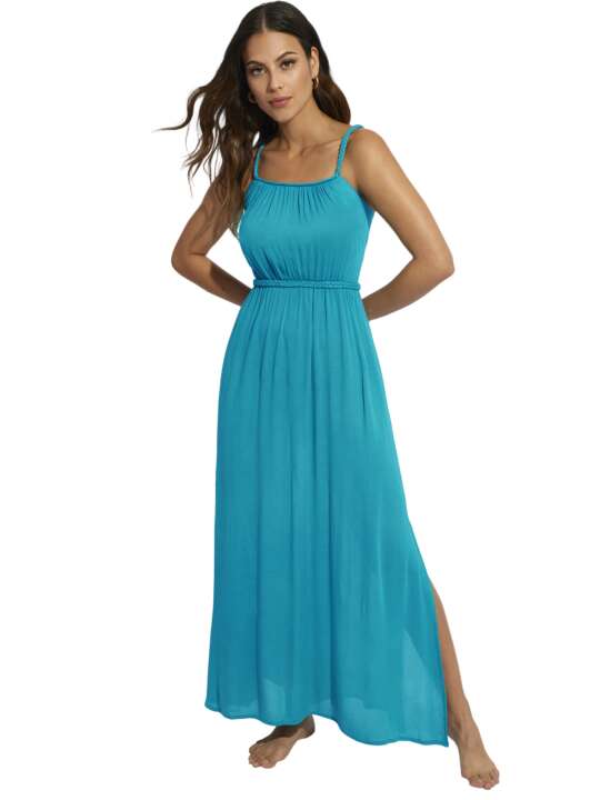 BK895SE Robe longue estivale Barbados Selmark Mare Bleu Turquoise face