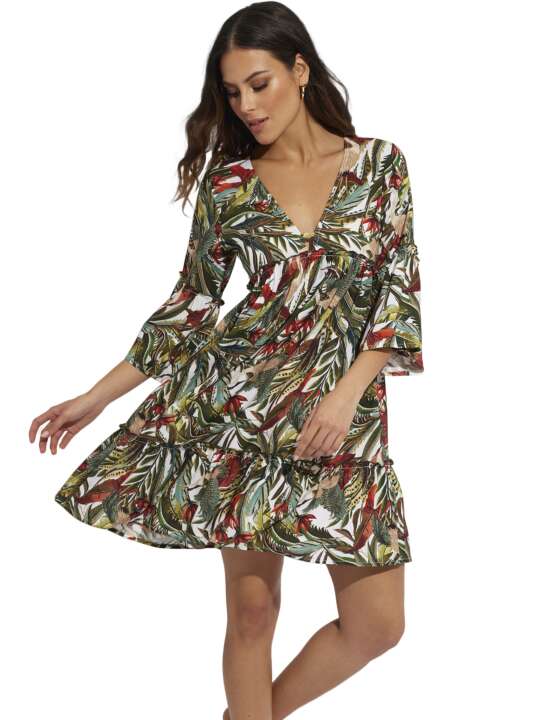 BL195SE Three-quarter sleeve beach dress Galapagos Selmark Mare White face