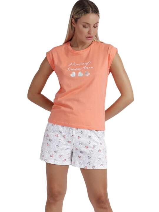62032AD Pyjama tenue d'intérieur short t-shirt Always Love You Admas Corail face