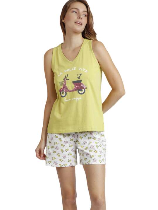 62088AD Pyjamas loungewear shorts tank top La Dolce Vita Admas Green face
