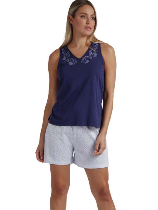 62569AD Pyjama shorts tank top Blue And Bleu Mod Admas Navy Blue face