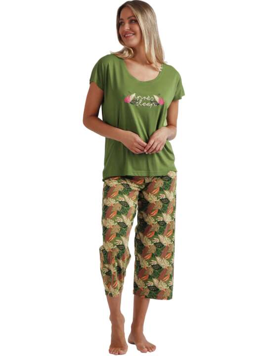 62570AD Pyjama tenue d'intérieur pantalon palazzo t-shirt Apres Sleep Admas Vert face