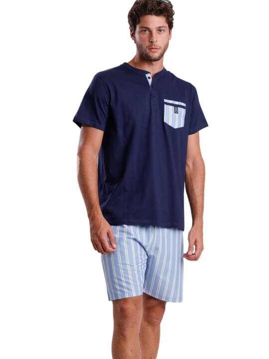 62127AD Pyjama short t-shirt Stripest Admas Bleu Marine face
