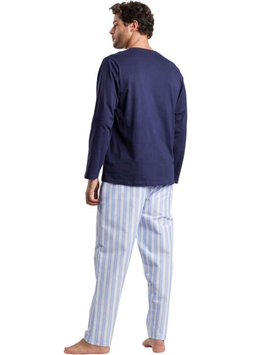62128AD Pyjama pantalon top manches longues Stripest Admas Bleu Marine face