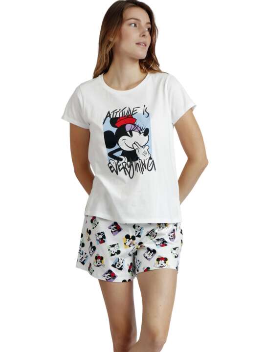 62284AD Pyjama short t-shirt Attitude Is Everthing Disney Admas Ivoire face