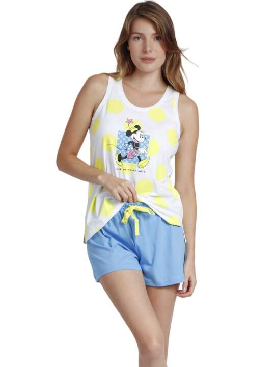 62279AD Pyjama short débardeur Polka Dots Disney Admas Jaune face