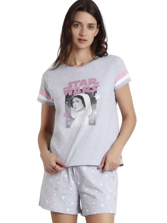 62526AD Pyjama short t-shirt Leia Star Wars Admas Gris face